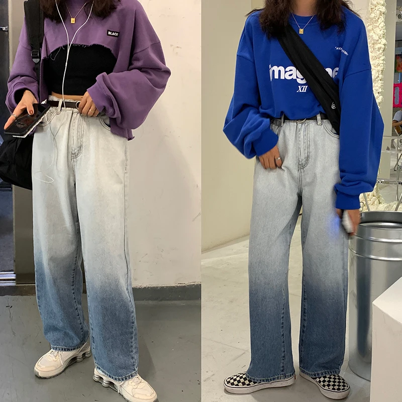 
High quality gradient straight-leg jeans for women wide leg straight leg jeans 