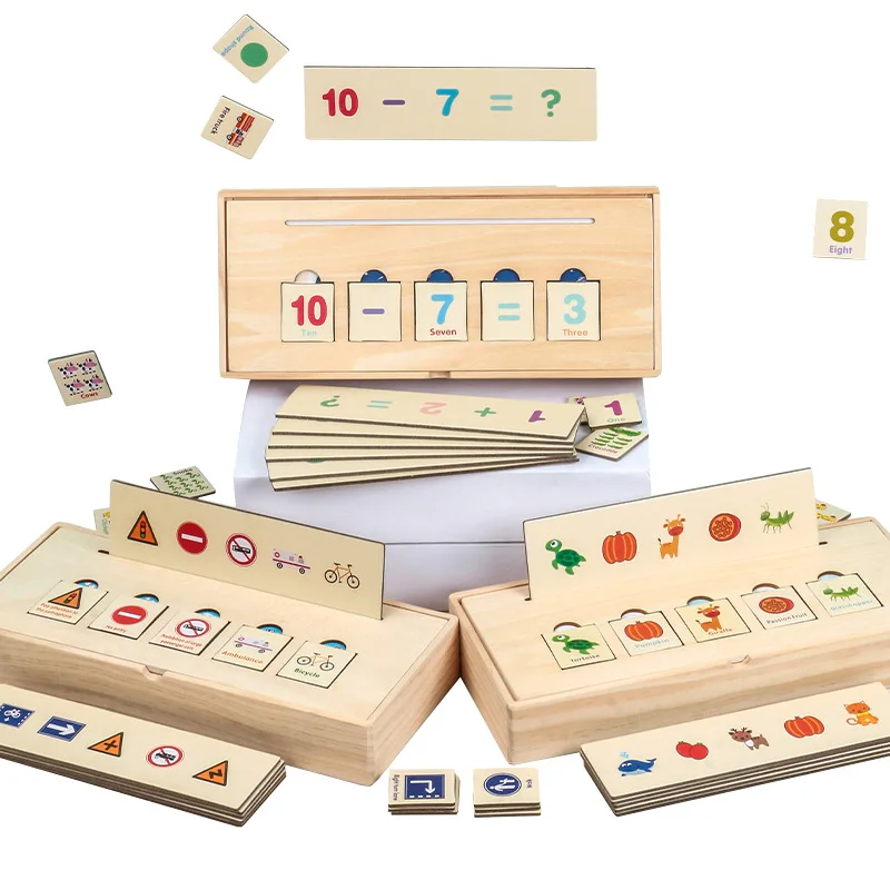 Children wooden knowledge classification box baby early education toys traffic digital animal fruit matching board game for kids