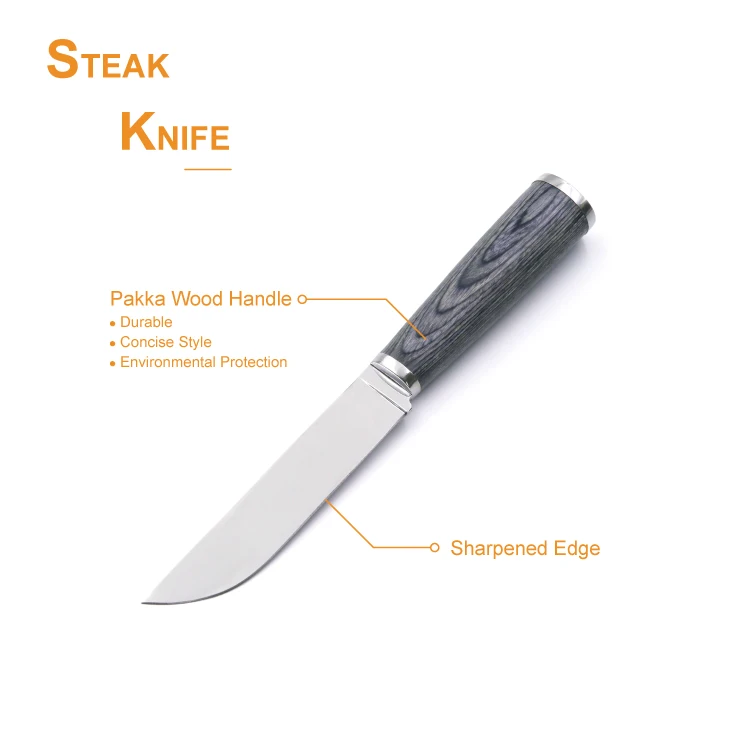 New Arrival 5.2 Inch Durable Sharpened Blade Steak Knife with Pakka Wood Handle