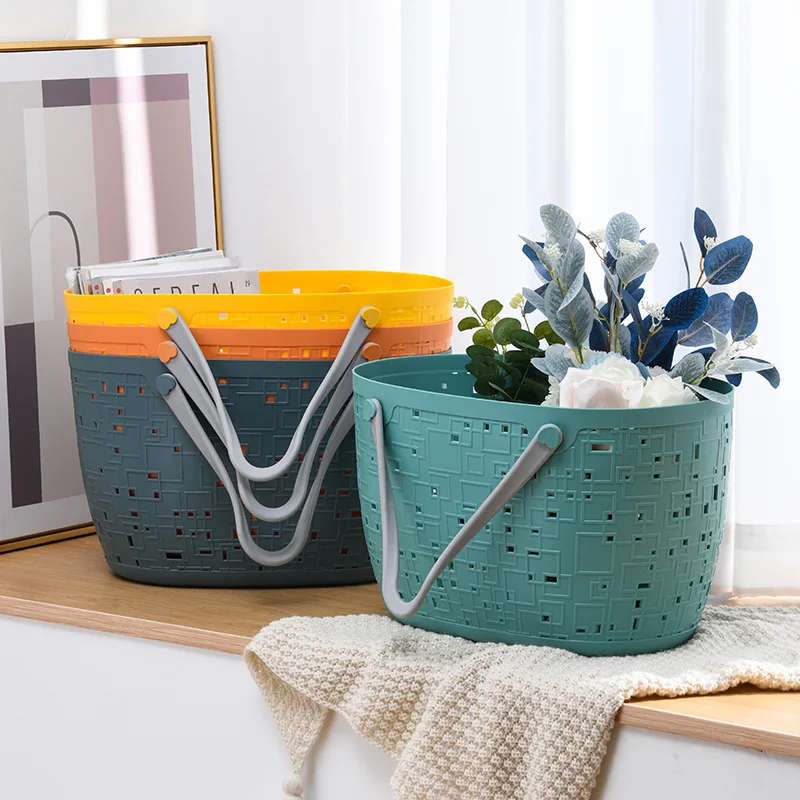 Small square plastic soft handle large size shopping vegetable basket pp miscellaneous storage basket