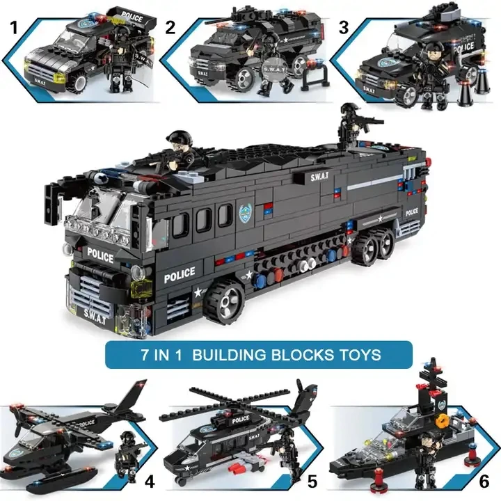 In Stock 1014 Pcs Swat Blocks & Model Building Toys Police Car Building Block Toy Helicopter Toy Building Block Sets