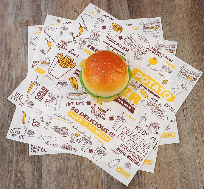 Custom Burger Wrap Paper With Logo Printing, Biodegradable Food Wax Paper Sheets, Cheap Food Wrapper Papers Packaging