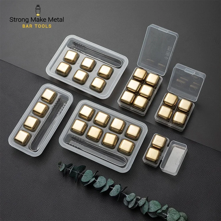 Cooling Reusable Dice Stainless Steel Whiskey Stones Rocks Gifts Set Ice Cubes for Men with Tongs Set of 2/4/6 /8