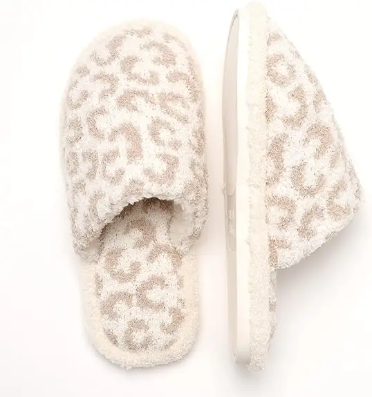 Women Animal Print Comfort Fluffy Fuzzy Slip-on House Slippers closed Toe Indoor Outdoor Non-Slip Slippers for Lady