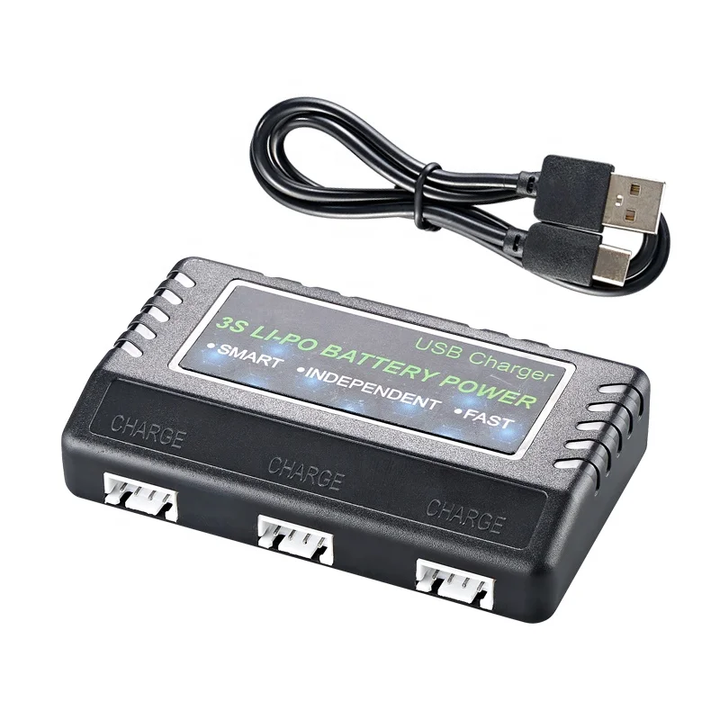 3S Lithium Battery Charger Black New Lipo Battery Power 5V 4A Adapter Charger USB Plug 3 independent slot battery charger