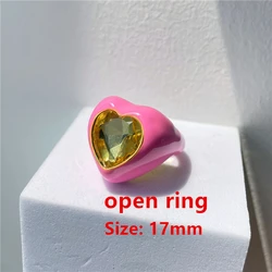 New Zircon Drip Enamel Heart Love Gemstone Rings Sparkling Crystal Opening Ring Earring Sets for Women Girls Party Jewelry 2022