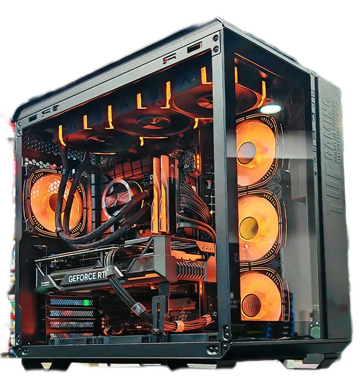 Full Tower Gaming Case Tempered Glass ATX Computer with Screen Desktop PC for gamer pc