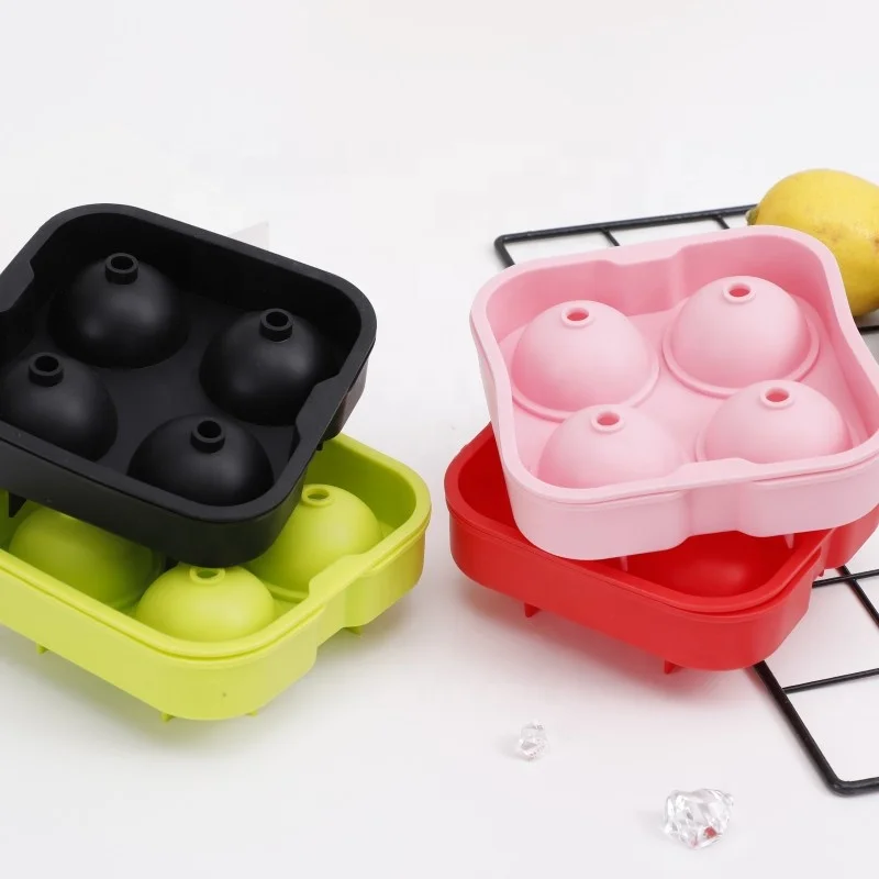 Factory price silicone Ice Cube Trays Silicone 4 Spheres Whiskey Ice Ball Maker Large Square Ice Cube Molds