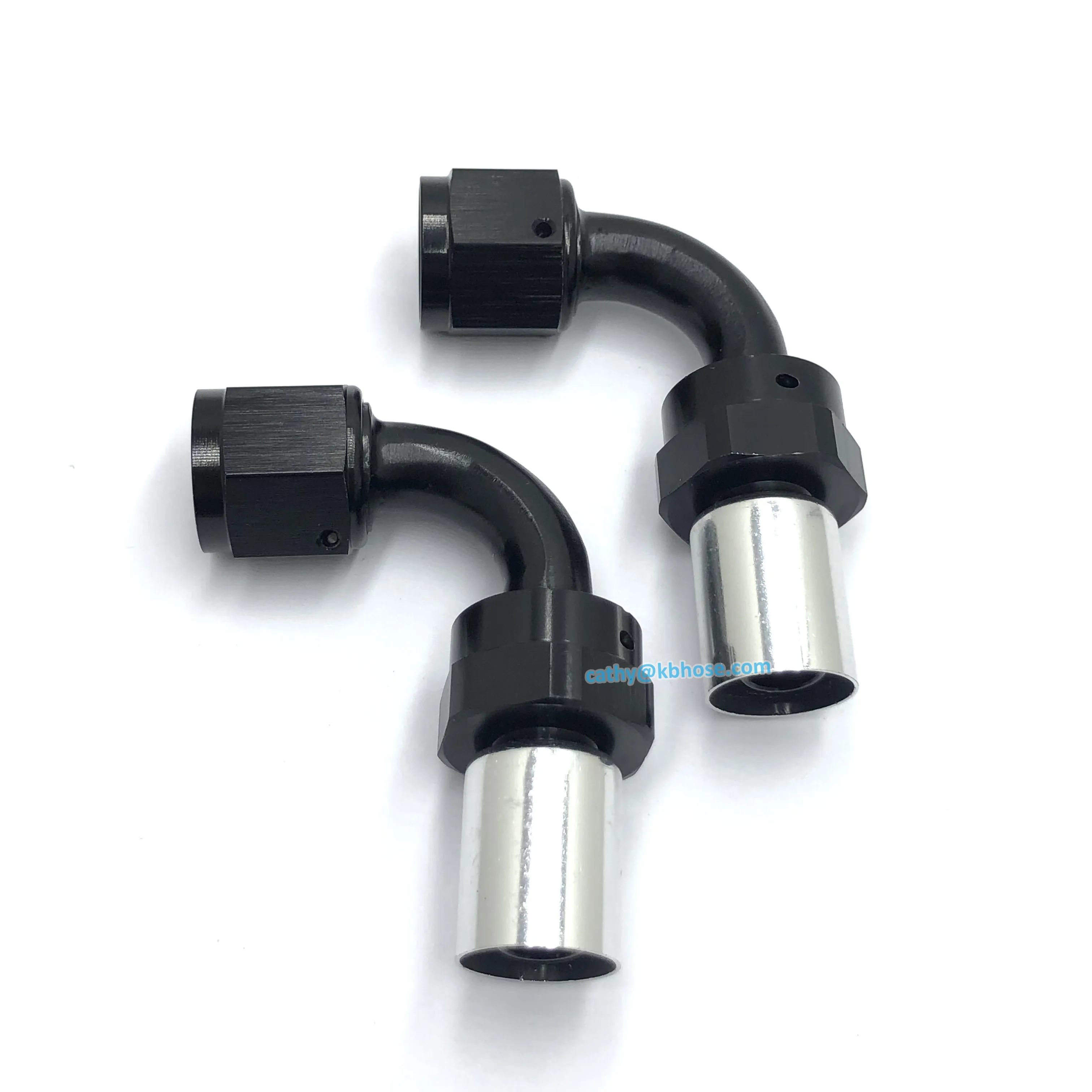 Aluminum Black 6AN AN6 #6 Crimp on Bend Swivel Hose End Fitting for Braided Fuel Hose with Crimp Sleeves Ferrules