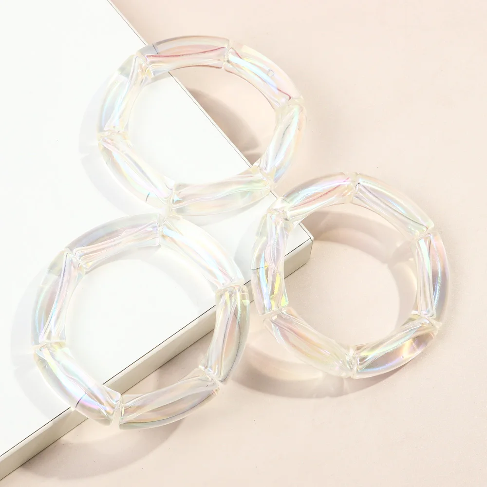 New Fine Fashion Jewelry Mermaid Discolored Bangle 3 Pair/Set Transparent 12mm Tube Beads  Acrylic Bracelet Set for Women