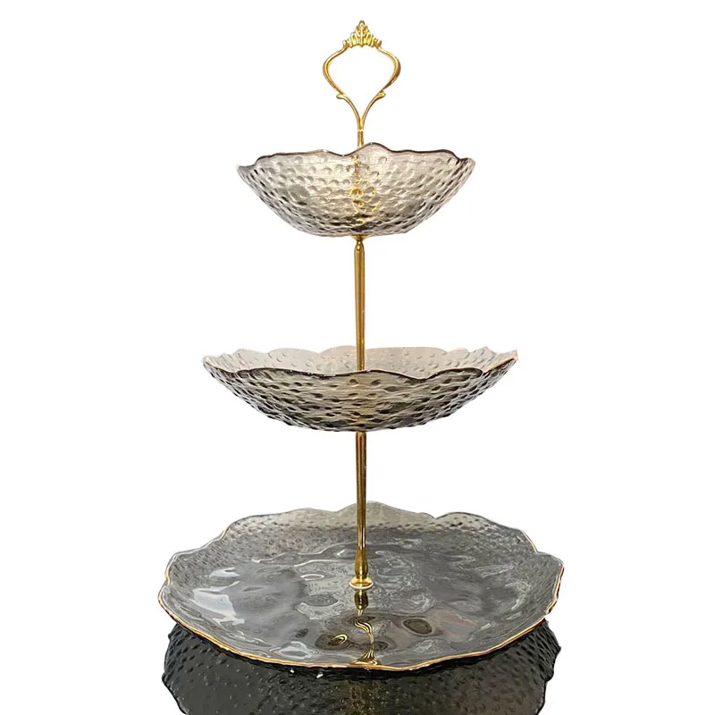 Red smoke gray transparent three layer cake snack fruit plate
