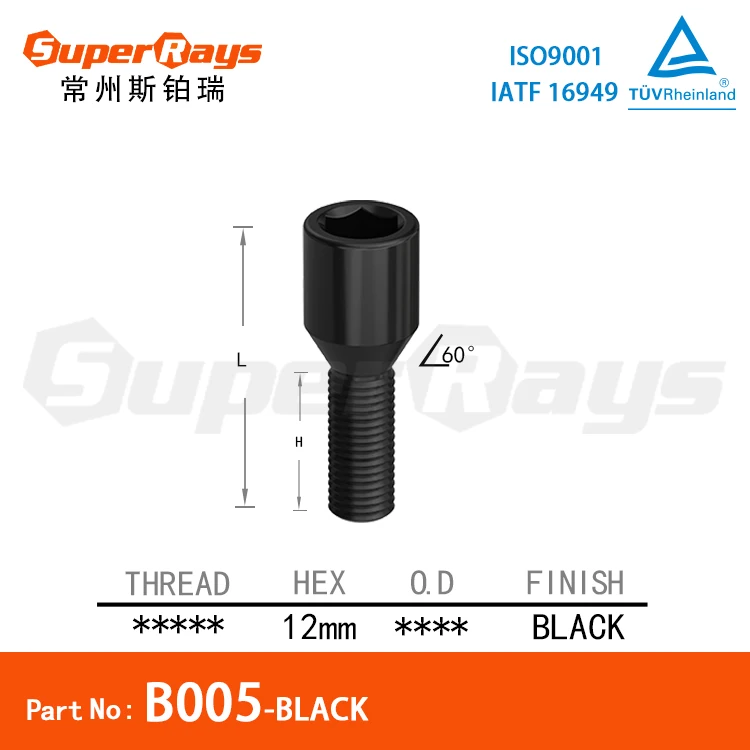 RAYPOWER  B005 BLACK FINISHI  INNER HEX CONE ALLEN KEY WHEEL LUG BOLT BOX PACKING