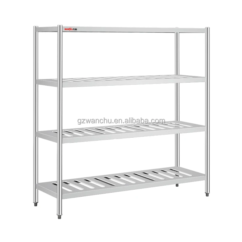 4 Tiers Stainless Steel Vegetable Display Rack Strong Load Capacity Restaurant Fruit Storage Shelf Kitchen Equipment