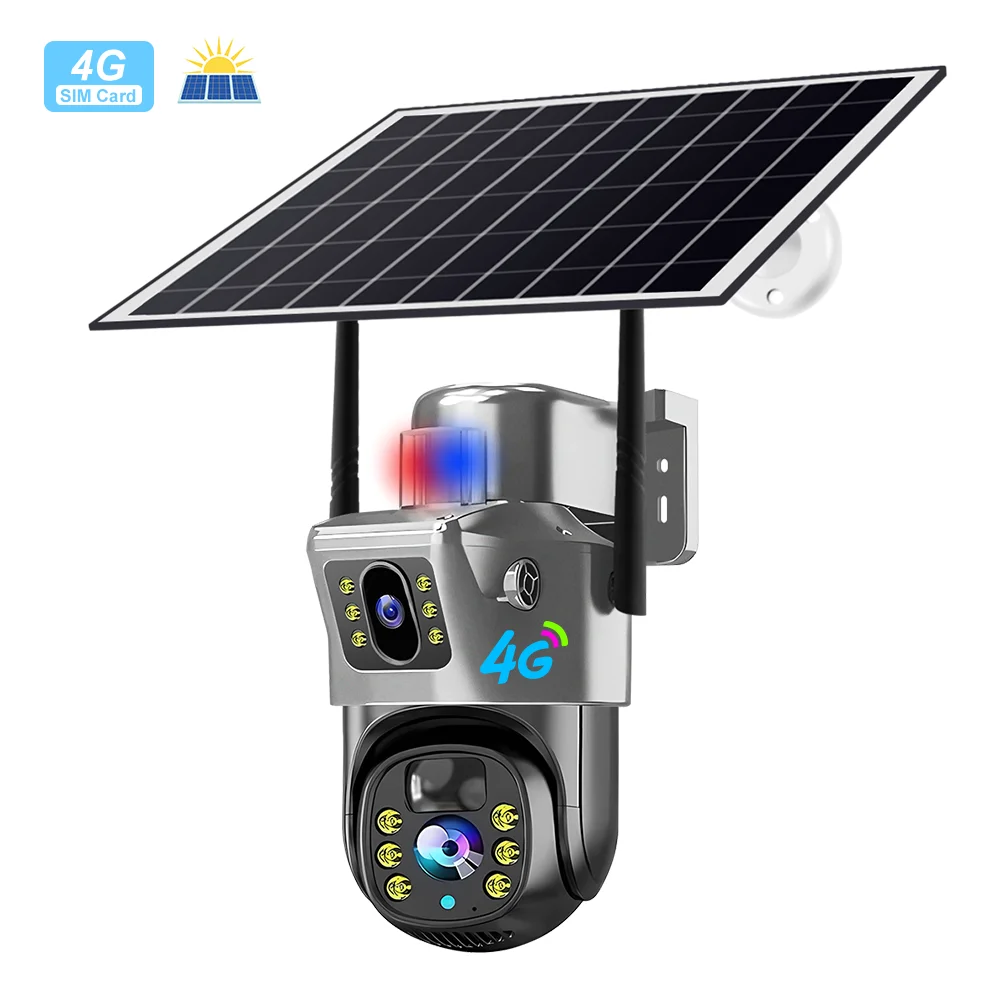 Eseecloud V380 Pro Solar Powered control Security PTZ CCTV Camera Dual Lens Wireless Outdoor WiFi 4G Sim Card Solar Camera