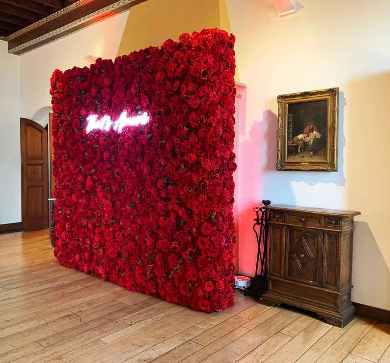 Silk 3D Flower Wall Red Rose Flower Wall Panel for Wedding Decor Different Types to Customize Latest Design Backdrop wall flower