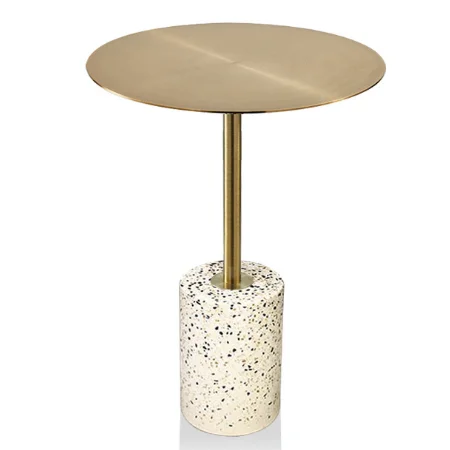 Stainless steel gold plated top terrazzo base round side table