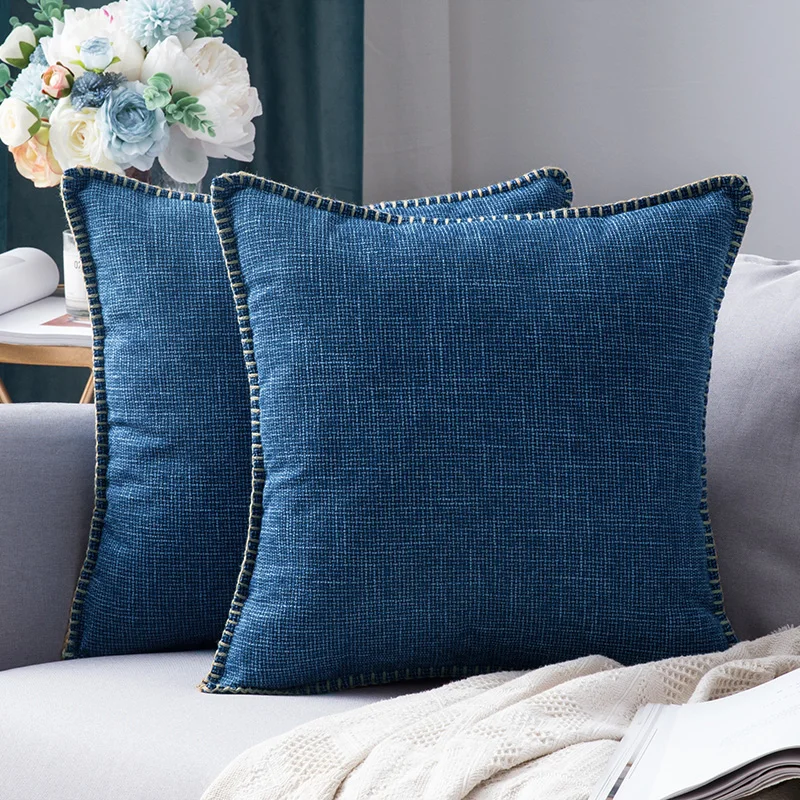 Wholesale Farmhouse Pillows Cases 45x45 cm Linen Cushion Cover with Edges Vintage Square Trimmed Design Throw Pillow Cover