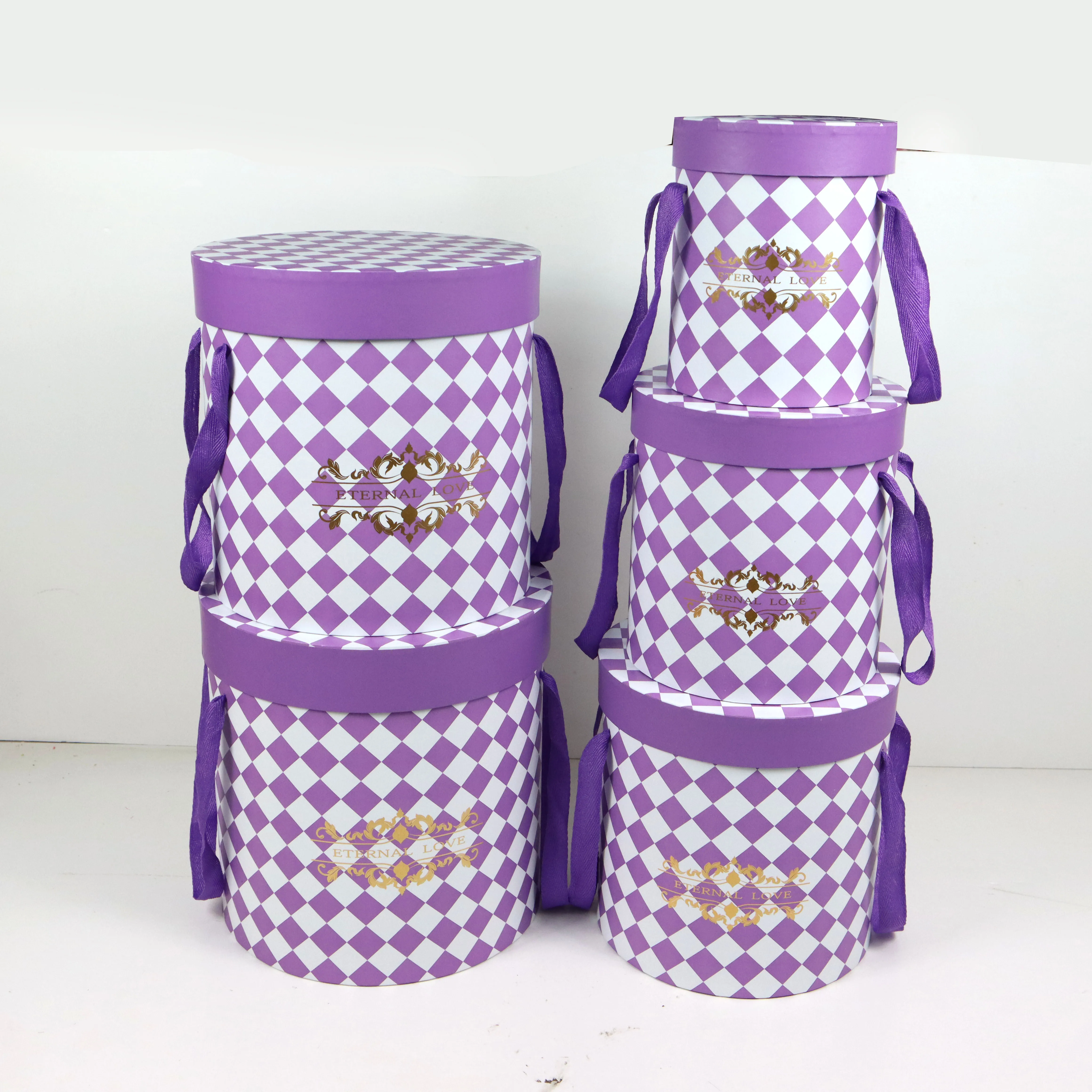 High Quality 5pcs/set Cylinder Flower Paper Box with Marble Pattern Printed