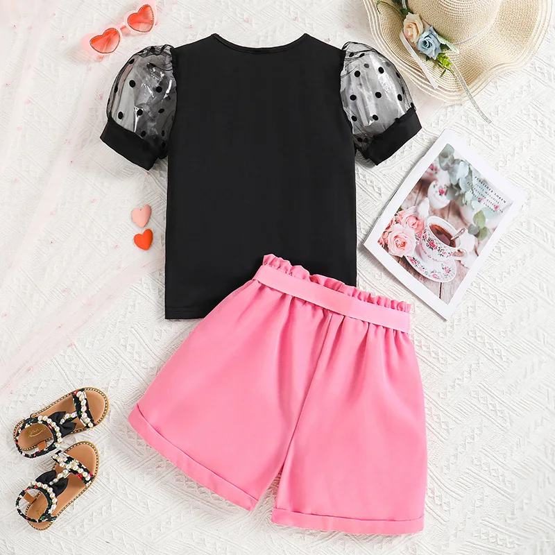 2024 Wholesale Fashion Girls Clothing 10-12 Years Old Children Wear Summer Polka Dot Short-sleeve Children Clothes