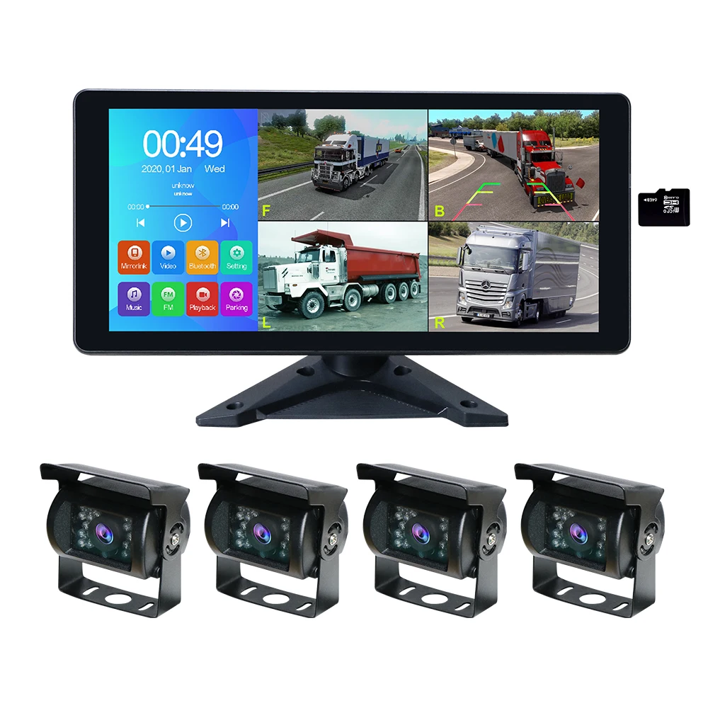 4CH Vehicle Split Monitor System truck 1080P AHD Camera 10.36 inch Touch Screen MP5 FM DVR for Car/Truck/Bus Parking Recorder