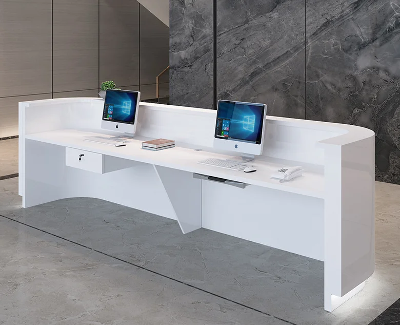 Китай Прямая Заводская цена индивидуальная Модная Современная Офисная стойка регистрации лобби стол однотонная деревянная белая