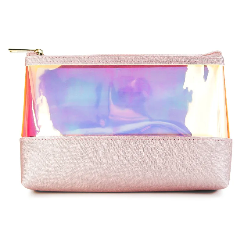 waterproof foldable makeup bag travel make up bag hologram clutch cosmetic pouch makeup bag with transparent window