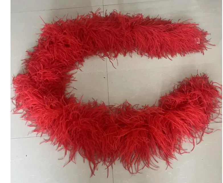 2M High Quality Natural Ostrich Feather Boas Red 12ply Thickness Suitable for Carnival Skirt Decoration Scarf