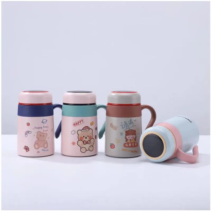 2023 cute 17oz double wall vacuum tumbler cup stainless steel insulated thermos led temperature control smart mug with handle