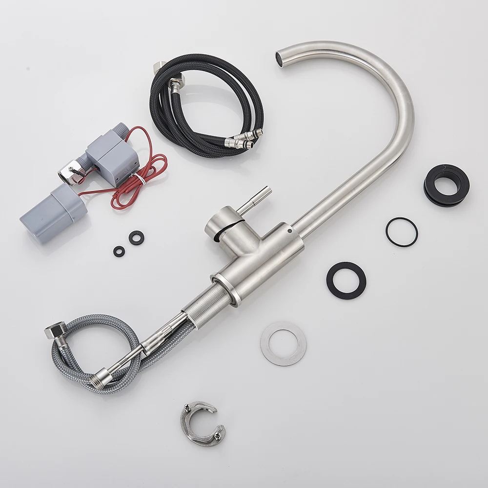 Sensor Faucet Brushed Nickel Kitchen Sink Faucet Touch Control Faucet Tap Hot Cold Water Mixer Deck Mounted 360 Degree Rotation