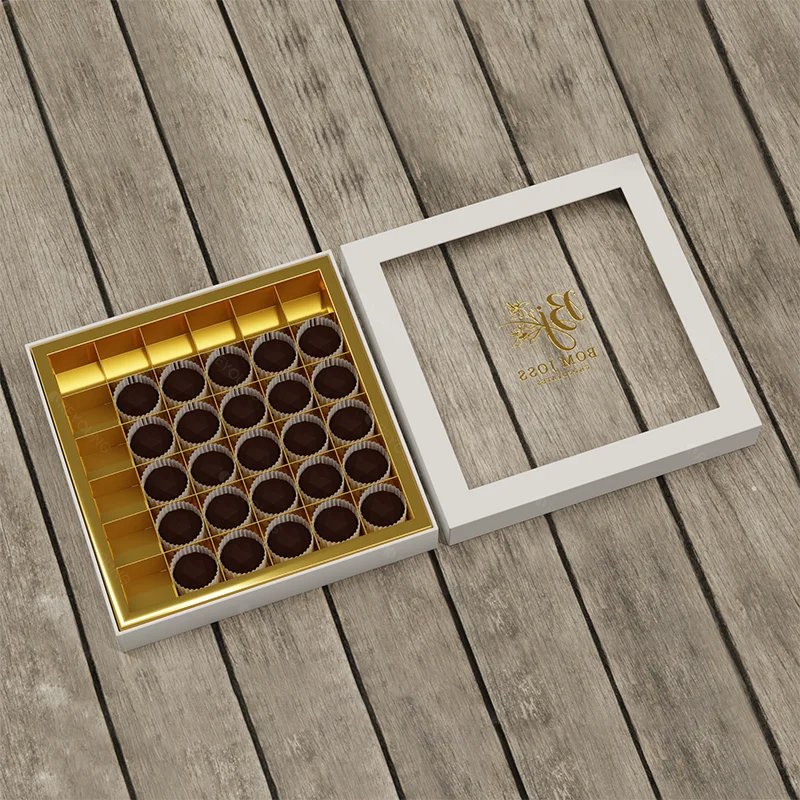 Gold Foil Custom Logo Premium Luxury Rigid Cardboard Paper Packaging Cardboard Dividers Truffles Gift Bar Chocolate Box