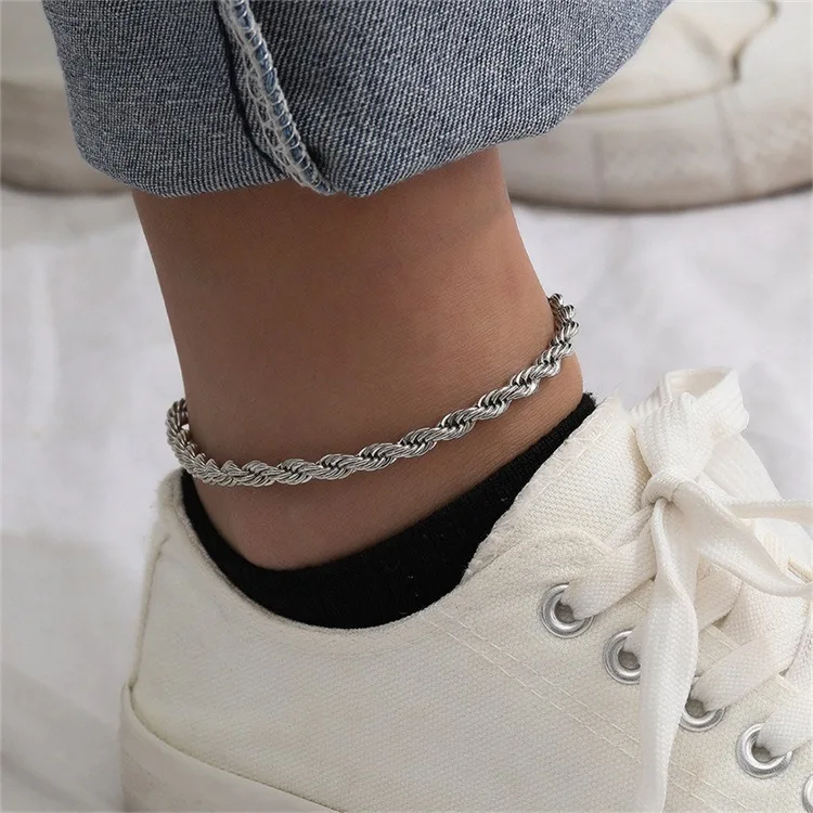 4mm Waterproof Anklets for Women 18k Gold Plated Jewelry Stainless Steel Twisted Rope Chain Ankle Bracelet