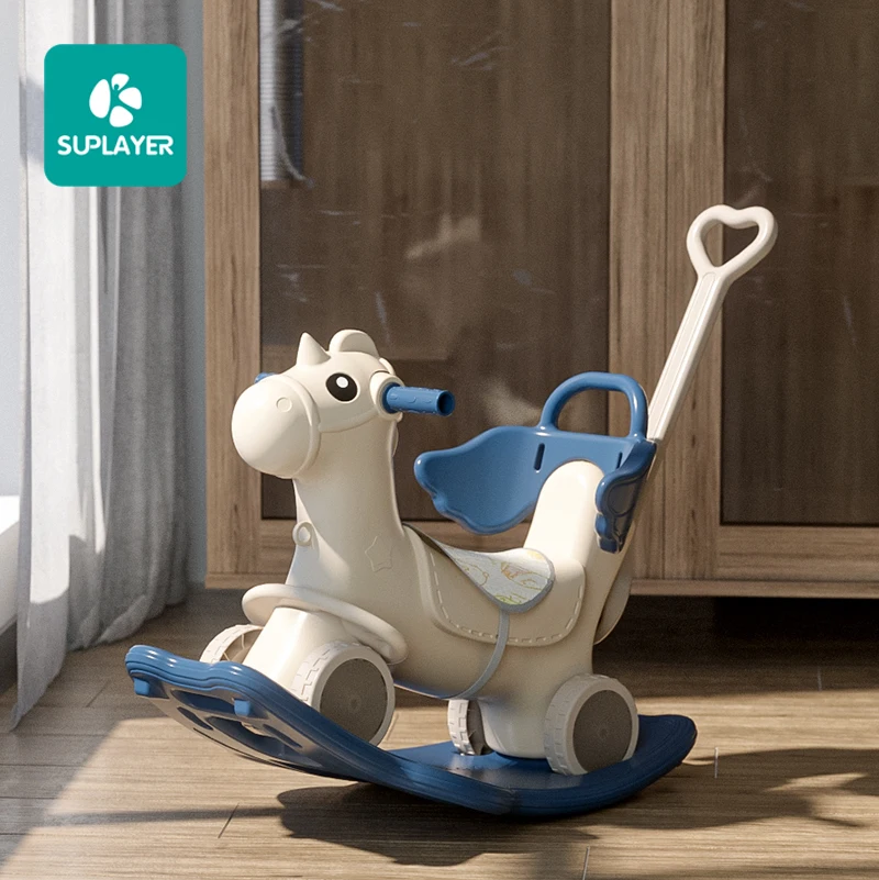 Factory direct sale 1MOQ cheap plastic baby unicorn rocking horse 3 in 1 children walker kids ride on animal toy with music