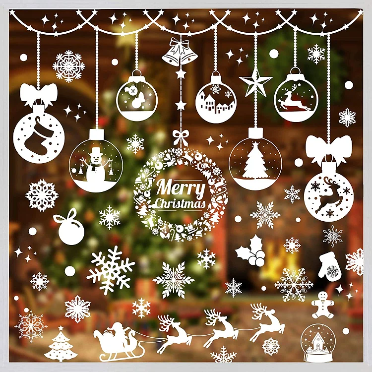 Christmas Window Clings Large Double Sided Merry Christmas Window Glass Clings Stickers Decorations Snowflake christmas sticker