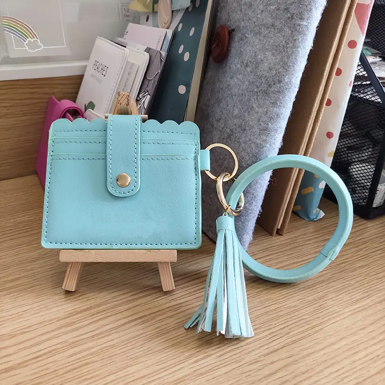 Women Bangle Snake Skin Pu Leather Id Card Holder Bracelet Keychain Wristlet Keychain Wallet With Tassel