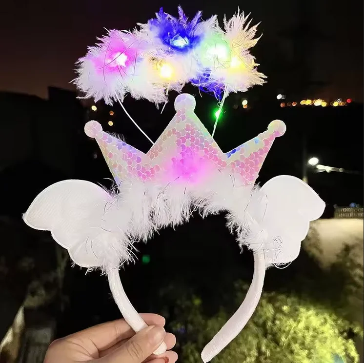 LED Angel Halo Headbands Feather Wreath Glow Hair Band Festival Play Cosplay Christmas Other Party Prop Favor Decorations