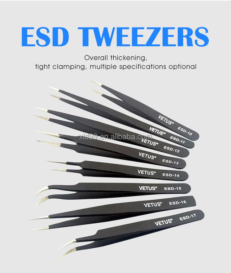 Wholesale Multiple Types Anti Static Precision Black Stainless Steel Tweezer