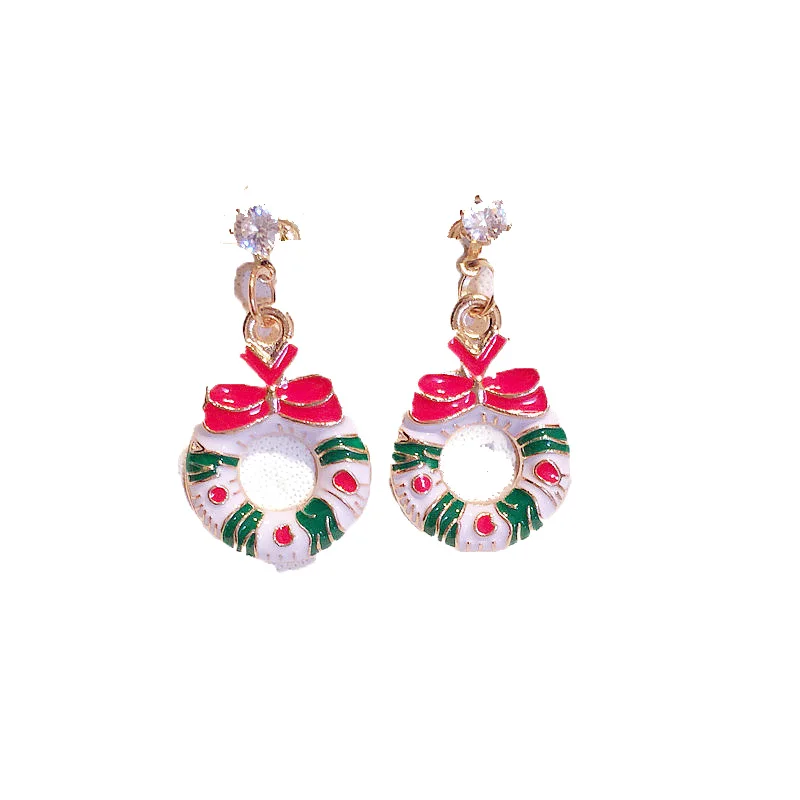 Best Seller Colorful Christmas Tree Santa Claus Wreath Earrings Set For Women