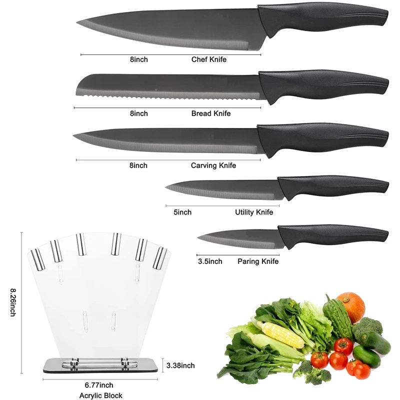 Amazon 7pcs stainless steel non-stick knife set with sharpener chef Kitchen Knives Set with Stand japanese knife set with block
