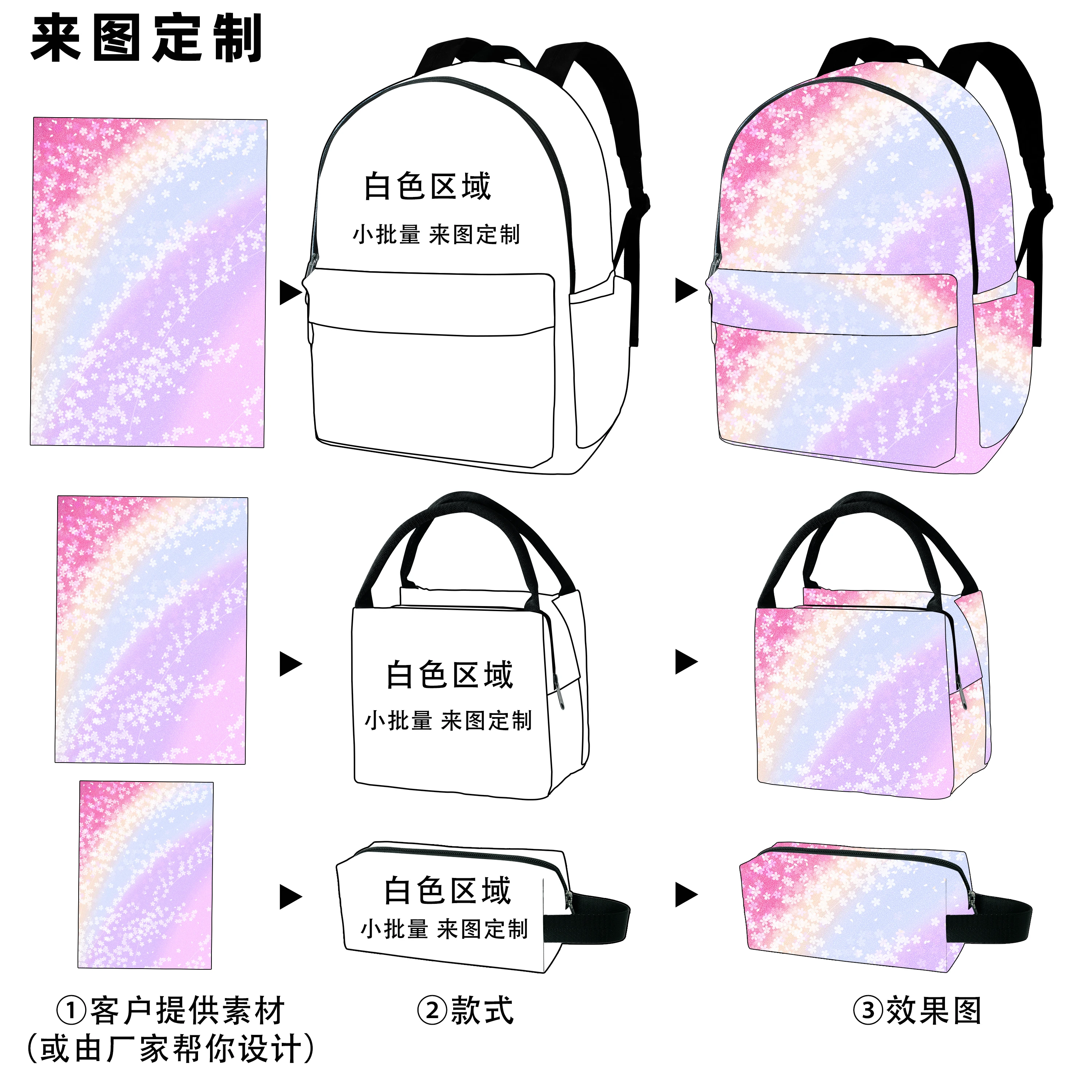 Outdoor casual three pieces set backpack bag with portable picnic bag and pencil case can be printed logo