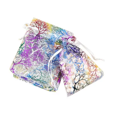 Wholesale 7*9cm 9*12cm 10*15cm 15*20cm 17*23cm 20*23cm Drawstring Organza Bag Coral Pattern Bag for Wedding Gift Christmas Pouch