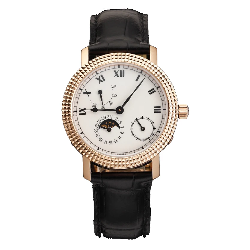 High Quality 38mm Automatic Mechanical Movement Men Watch Sapphire Moon phases Original Replica Watches for men Cowhide strap