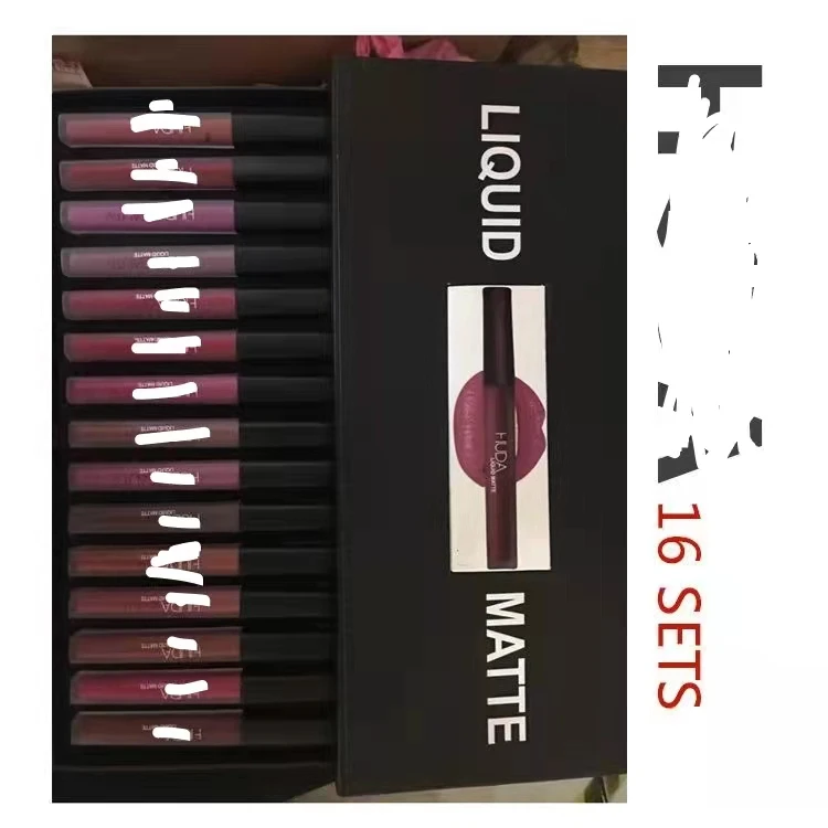 16 Color Lip Gloss Set Box Liquid Matte Lipstick Vendors Non-Stick Cup Boxed Lip Gloss Private Label Lipstick Set