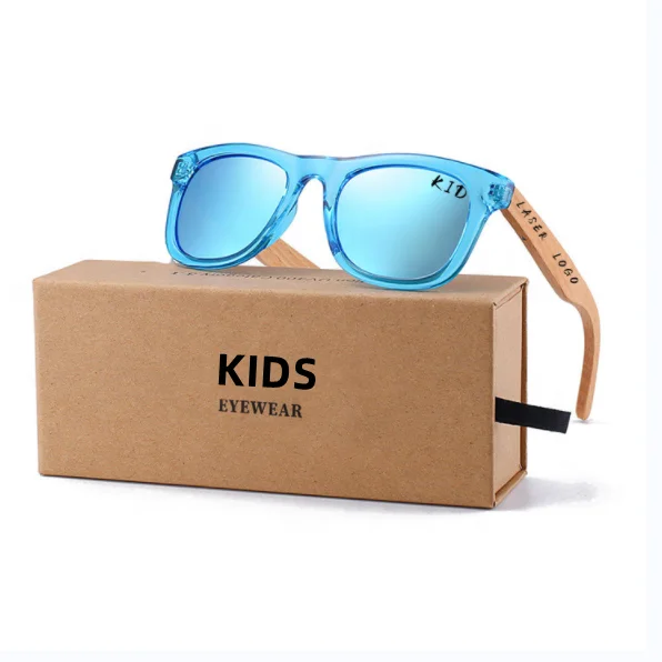 Wholesale Wooden Bamboo Children Kids Polarized Anti-UV with Engraved Brand Logo Print Wood Sunglasses Polarized For Girl Boys