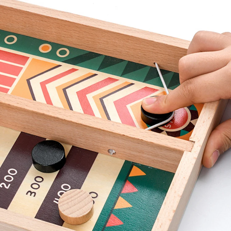 Hot Sales New Design Flying Hockey wooden toys for children Funny kids wooden Catapult Chess Game parent-child interaction Game