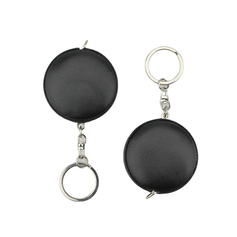 Custom cheap PU black leather measuring tape 1.5 meter with golden logo stamp