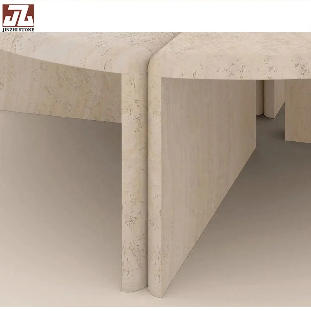 Beige Marble Home Decorative Travertine Round Marble Coffee Table Tops Indoor Dining Hotels Villas NSF Certified Projects