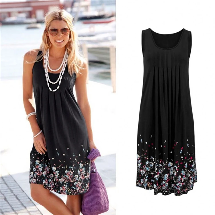 
UK Summer Womens Boho Sleeveless Party Beach Mini Dress Holiday Floral Sundress 