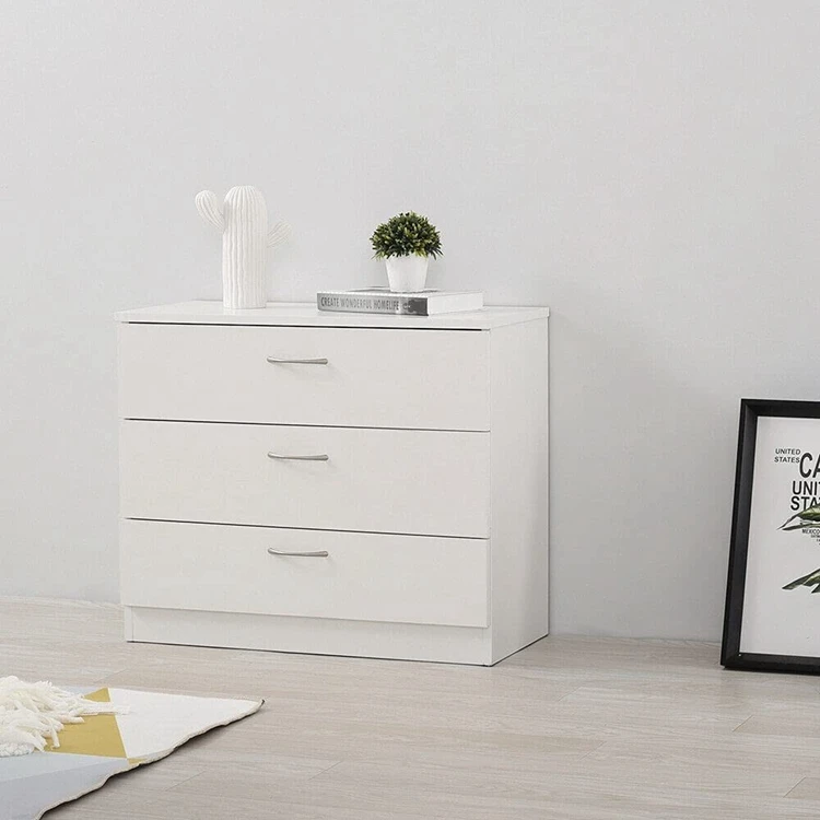 White Chest of Drawers 3 Draws Bedroom Furniture Hallway Storage Cabinet Matt