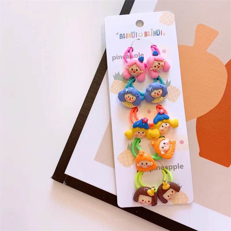 10pcs Girls Cartoon Hair Ties Lovely Animal Small Rubber Band Set Baby Ponytail Hair Scrunchies