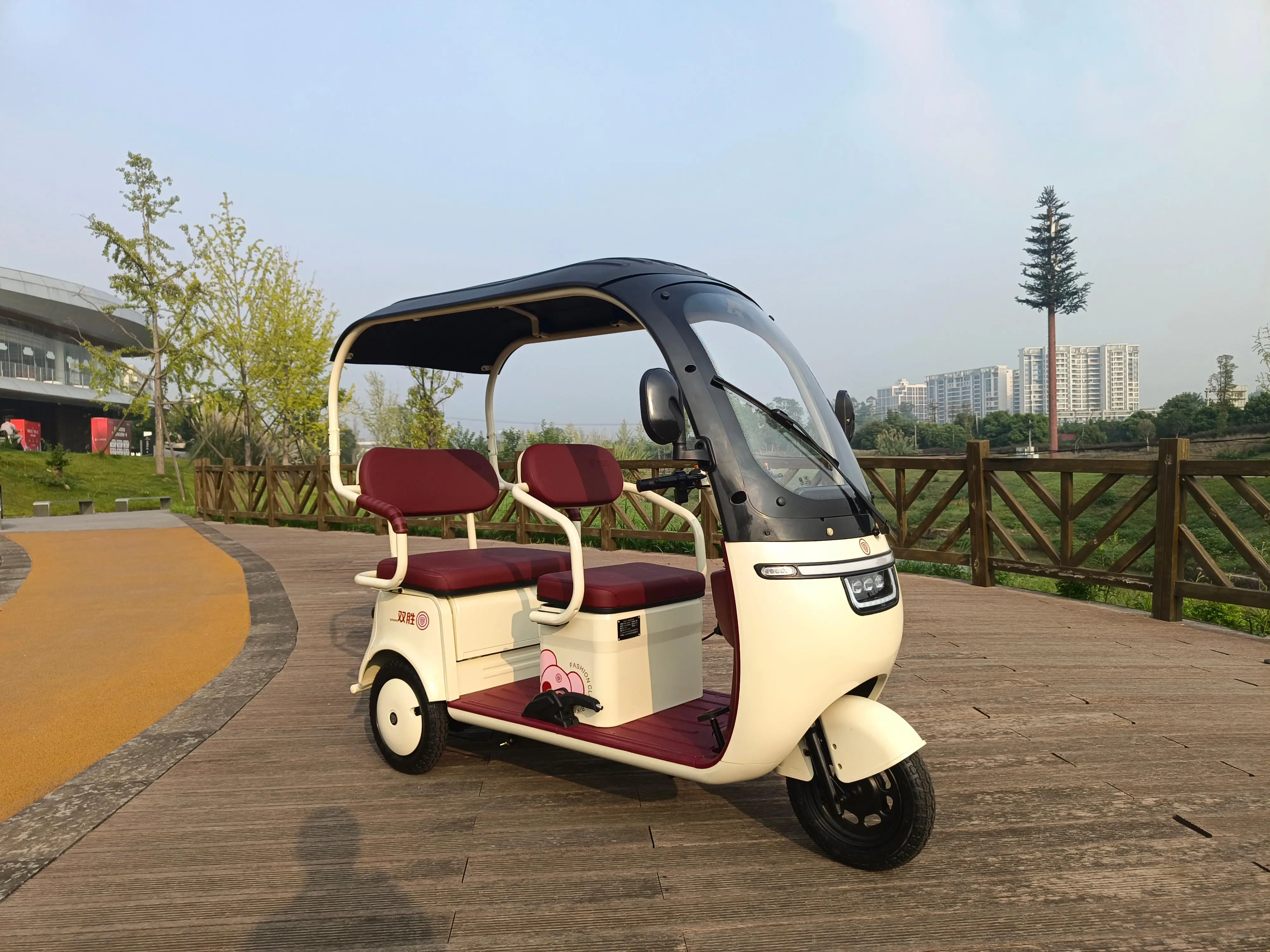 Tuk-tuk Электрический triciclo Passenger 60/72 В универсальный внешний вид милый семейный пассажир перезаряжаемый трехколесный велосипед бежевый